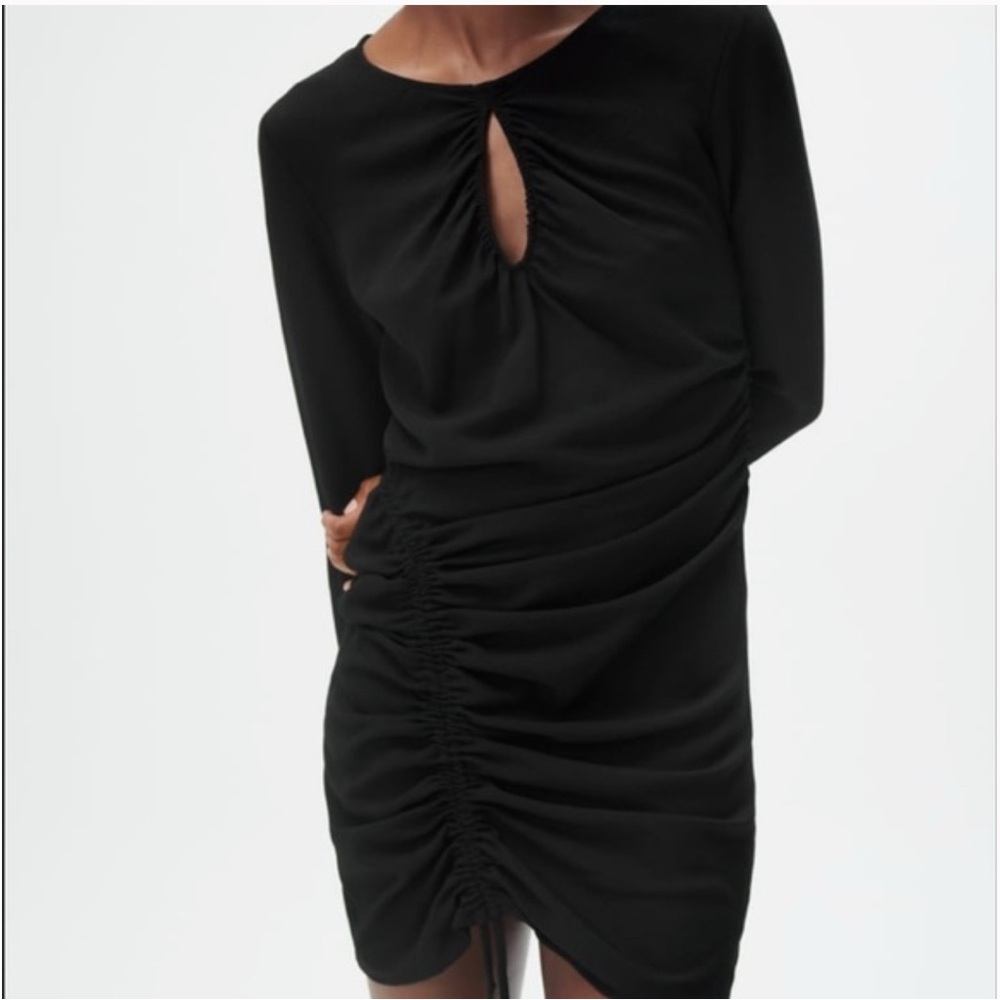 Zara long sleeve ruched keyhole Elegant Black Dress Sz XS